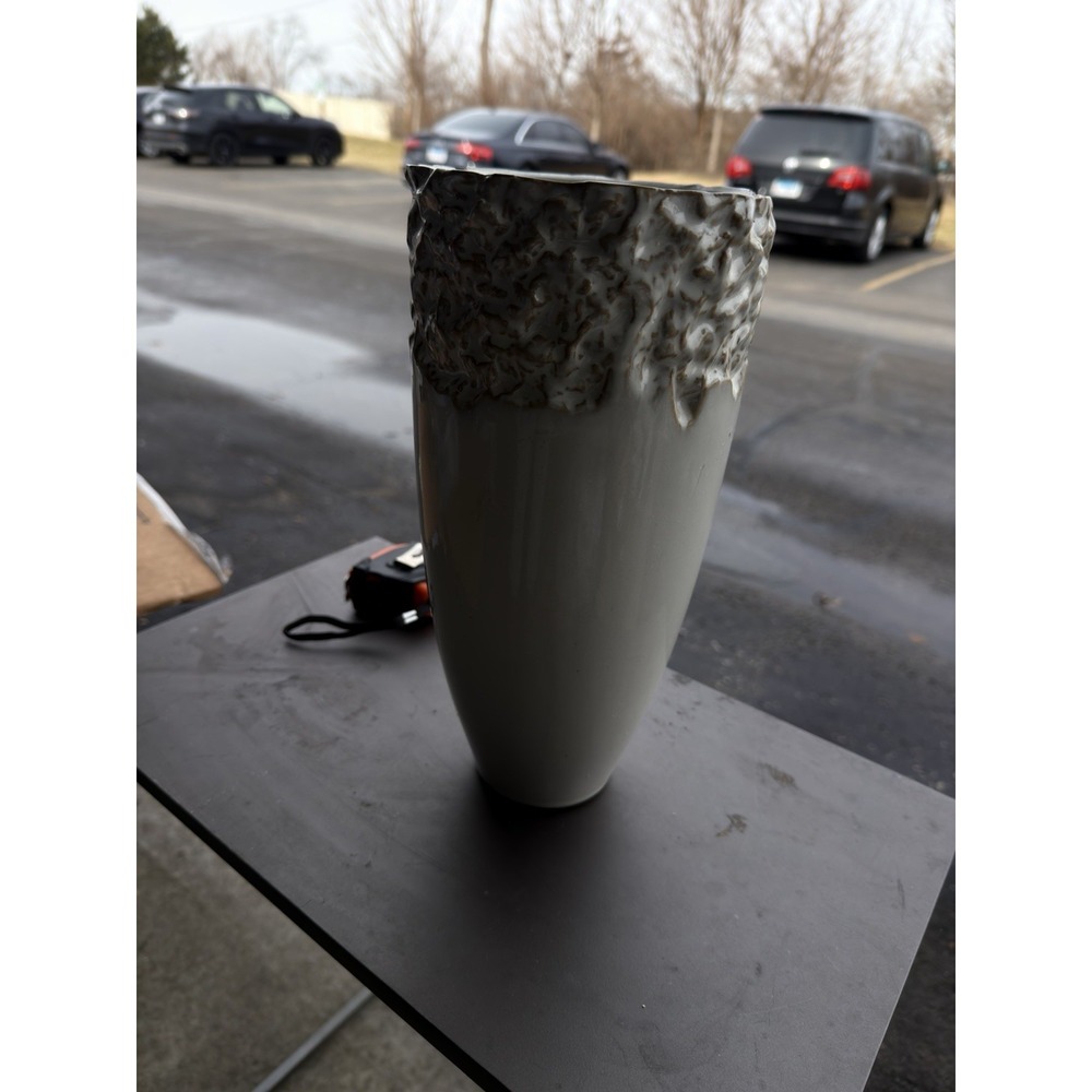 Vintage Mid Century Modern Ceramic Vase‎ Textured Brown Cream Brutalist Style